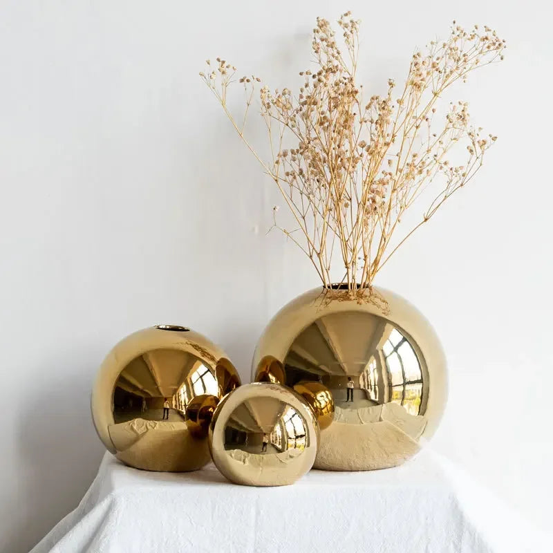 Golden Ceramic Ball Vase