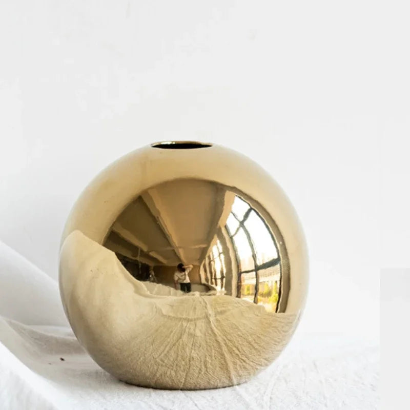 Golden Ceramic Ball Vase