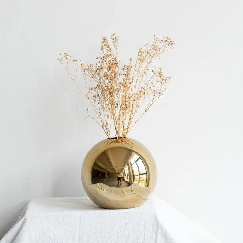 Golden Ceramic Ball Vase