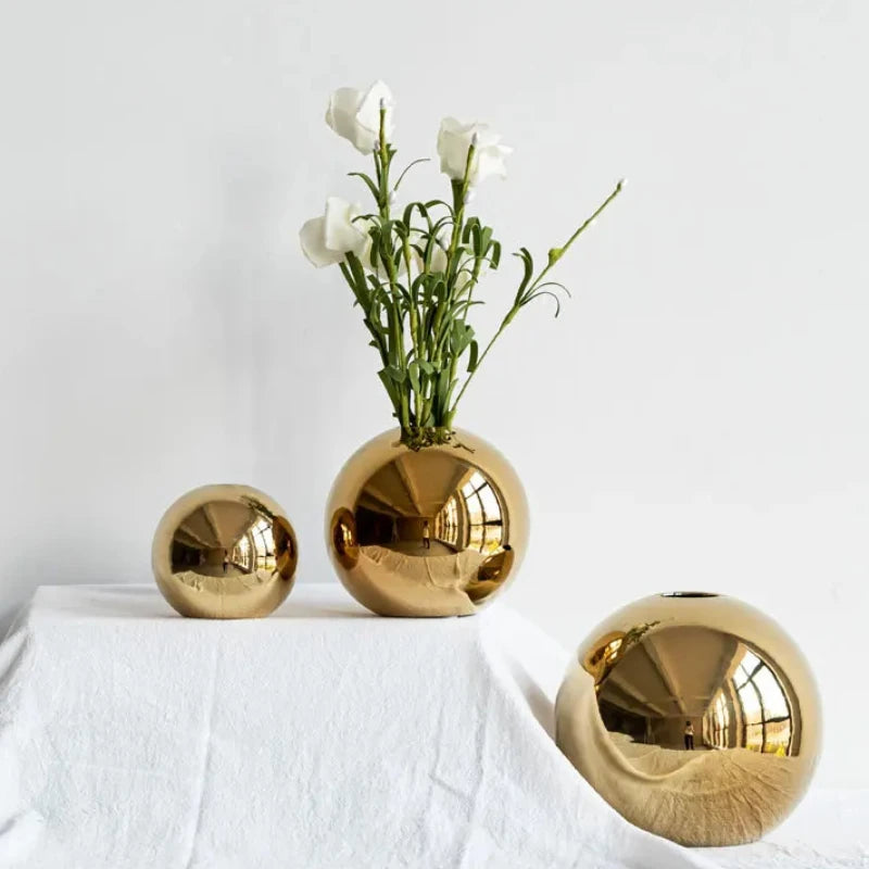 Golden Ceramic Ball Vase