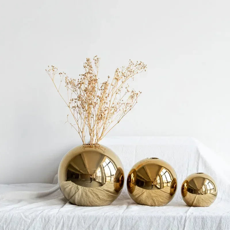 Golden Ceramic Ball Vase